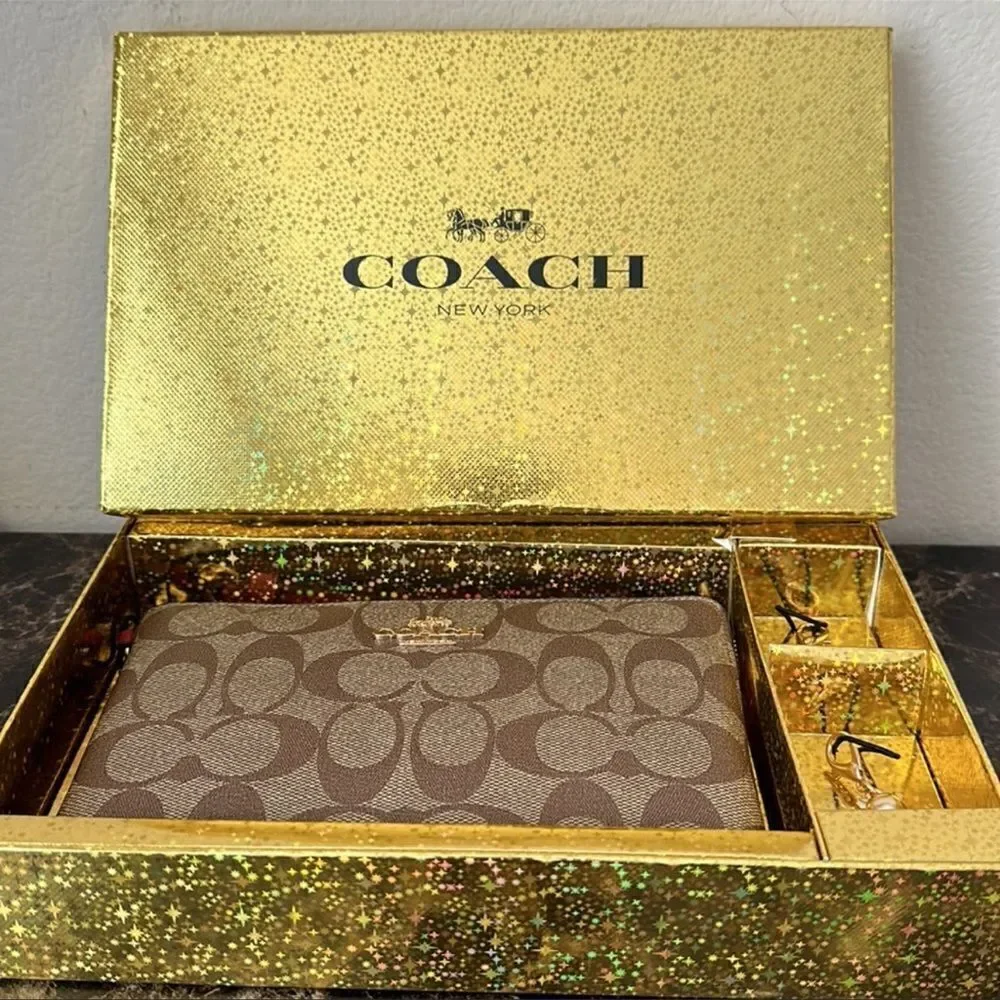 Coach Signature Large Wristlet with Charms in a Gift Box